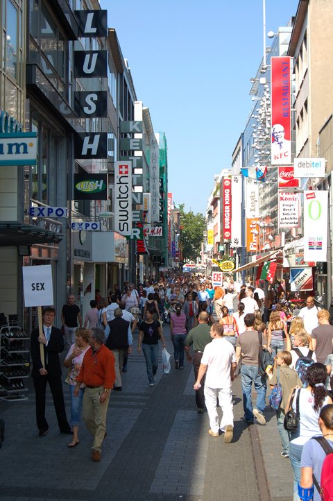 sex — the Cologne shopping street with the word 'sex' overlaid