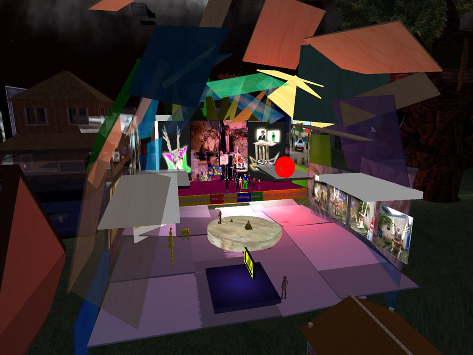 The in-world stage in Second Life, plots prepared for building