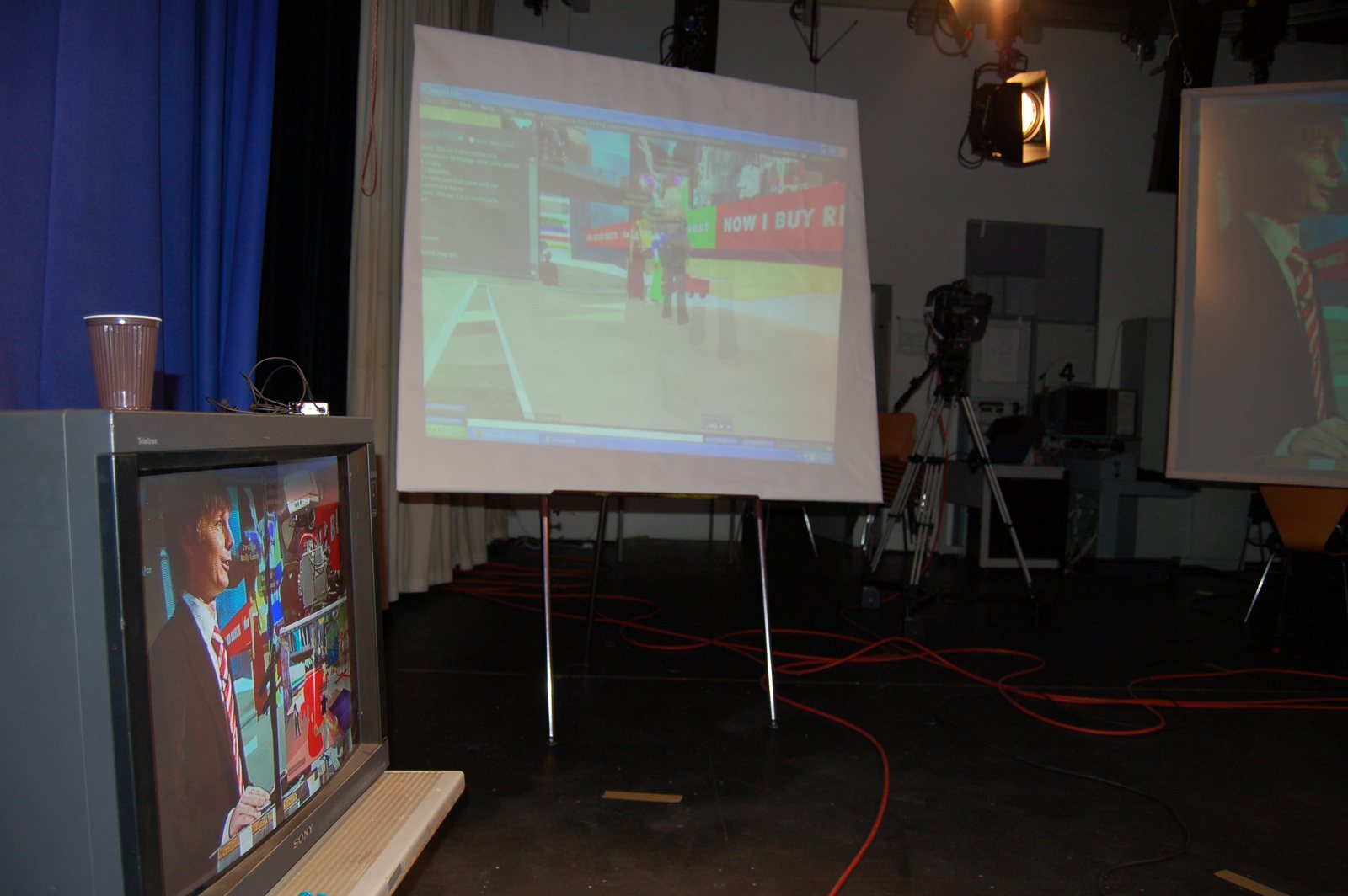 The studio with the Second Life mix projected large